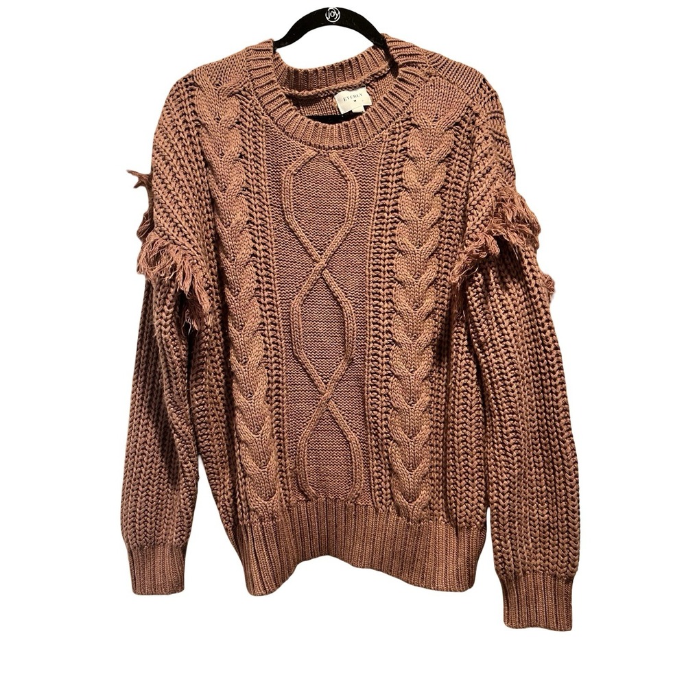 Everly Cable Knit Boho‎ Sweater, Fringe Details, Cotton Blend, Sz Large